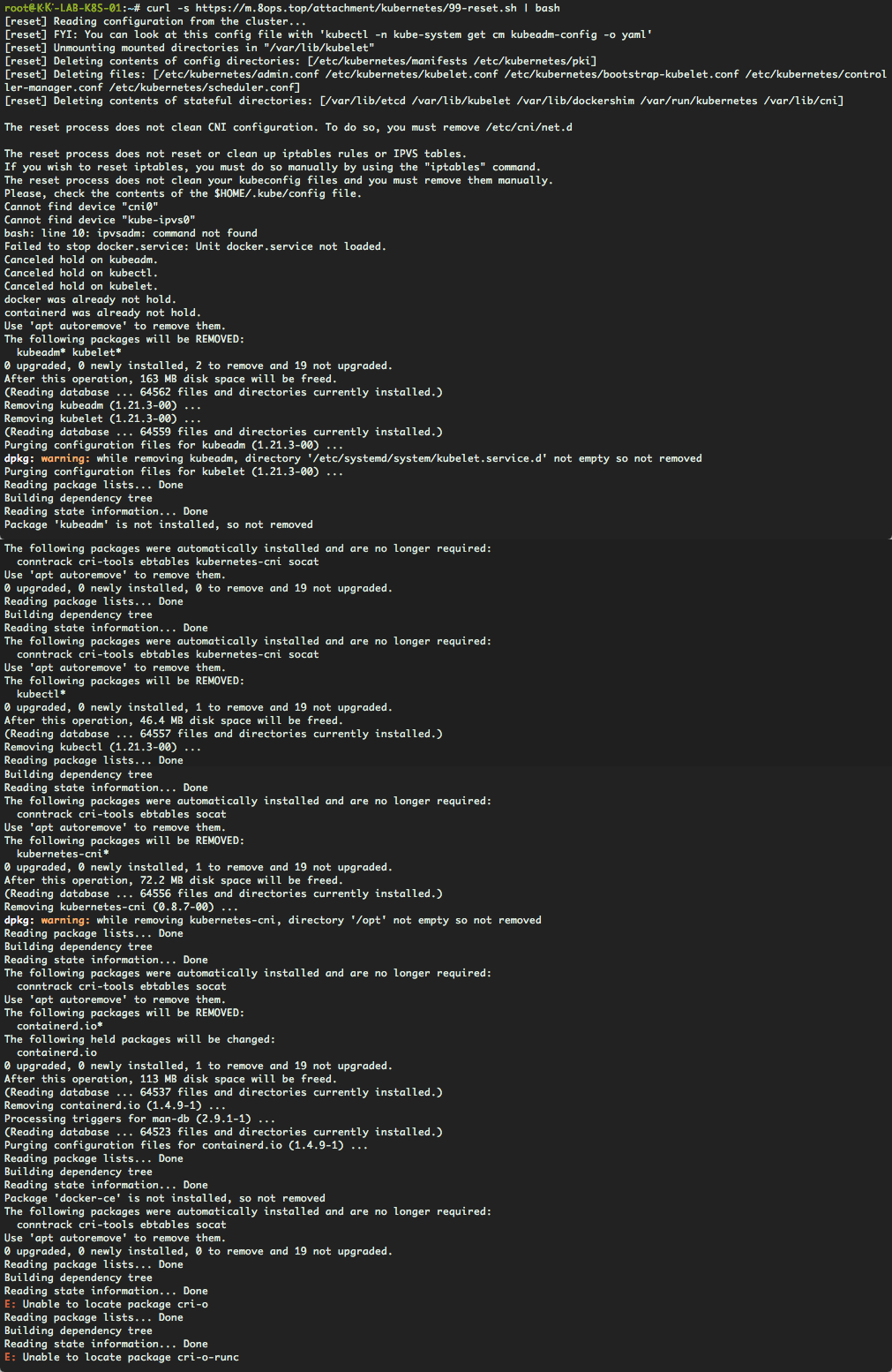 kubernetes cluster reset